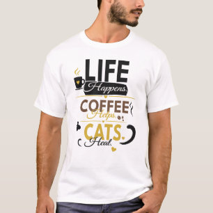 Camiseta A Vida Acontece Café Ajuda Gatos a Sarar Amante