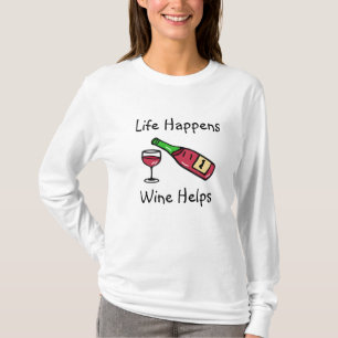Camiseta A Vida Acontece, O Vinho Ajuda Humor Alcoólico