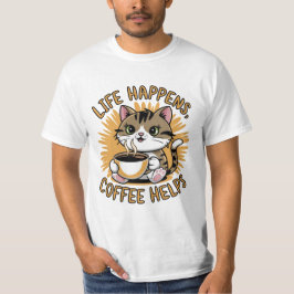 Camiseta A vida acontece porque o café ajuda