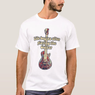 Camiseta A vida começa depois de tocar violão. cor retrô