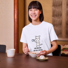 Camiseta A Vida Começa Depois Do Café Cat
