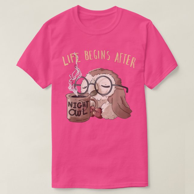 Camiseta A Vida Começa Depois Do Café Cute Night Owl Gif (Frente do Design)