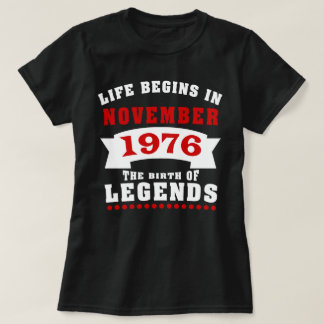 Camiseta A vida começa o aniversário do novembro de 1976