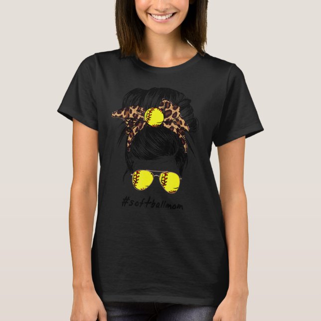 Camiseta A Vida Da Mãe De Softball Com Leopardo E A Maldita (Frente)