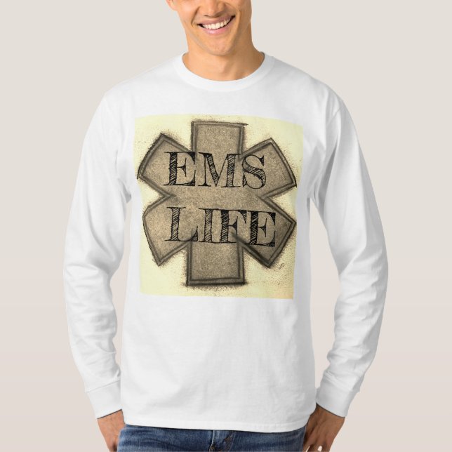 Camiseta A vida de Khaki EMS dos homens, você cai. (Frente)