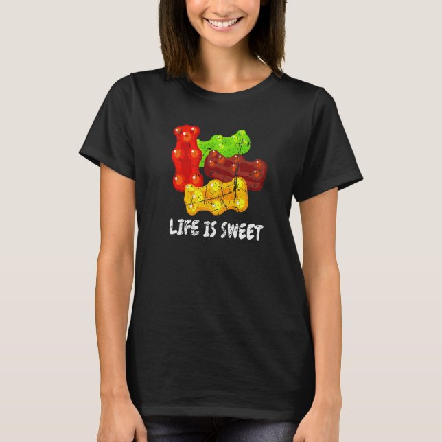 Camiseta A Vida Do Urso Gummy É Doce Fãs De Doces (Frente)
