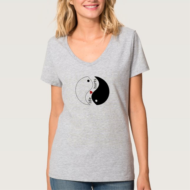 Camiseta A vida dói, coração, símbolo yin-yang, Embrace Lif (Frente)