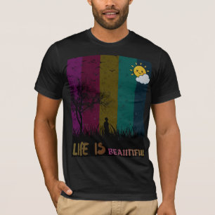 Camiseta A Vida É Bela Citação Positiva Céu Colorido Silhue