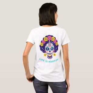 Camiseta A Vida é Bela Floral Brilhante Menina Caveira de A