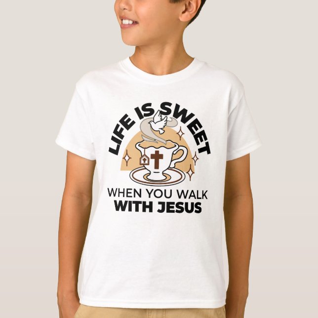 Camiseta A vida é doce com Jesus - Taça Cristã Faith Tea (Frente)