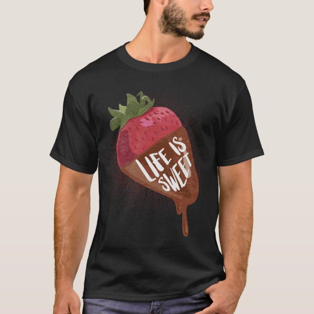 Camiseta A vida é doce Fruta de morango coberto de chocolat (Frente)