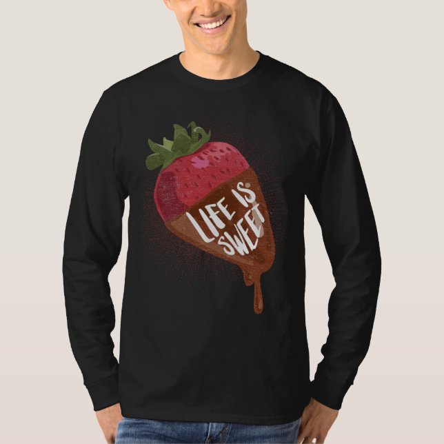 Camiseta A vida é doce Fruta de morango coberto de chocolat (Frente)