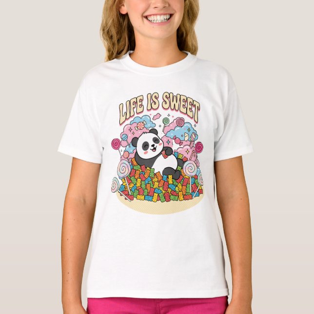 Camiseta A Vida É Doce Panda Doce Kawaii Fofo Retro (Frente)