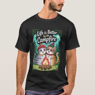 Camiseta A Vida É Melhor Ao Redor Da Fogueira Smores Gato E