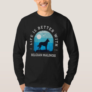 Camiseta A Vida é Melhor Belgian Malinois Azul Vintage Mãe