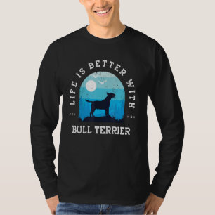 Camiseta A Vida é Melhor Bull Terrier Azul Vintage Mãe Pai