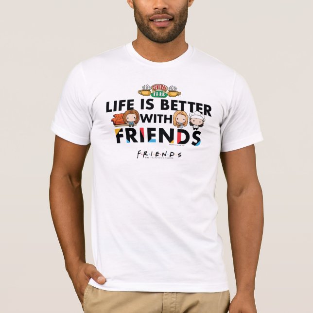 Camiseta A Vida é Melhor com AMIGOS™ Arte Chibi (Frente)