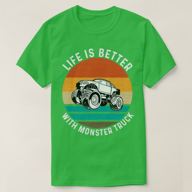 Camiseta A Vida É Melhor Com Caminhões Monstros Garage Car  (Frente do Design)