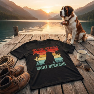 Camiseta A Vida é Melhor com Cão São Bernardo Pôr do Sol Re