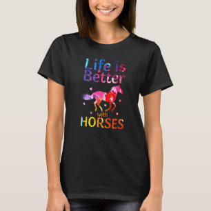 Camiseta A Vida É Melhor Com Cavalos Coroados Andando H