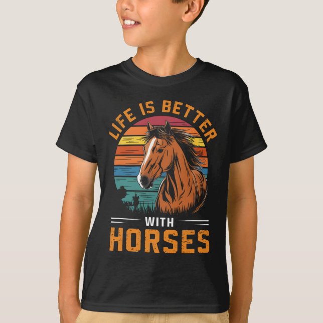 Camiseta A Vida É Melhor Com Cavalos Engraçados Com Cavalo  (Frente)