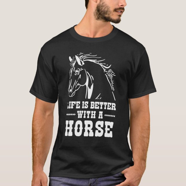 Camiseta A Vida é Melhor Com Cavalos Equitação Cavaleiro  (Frente)