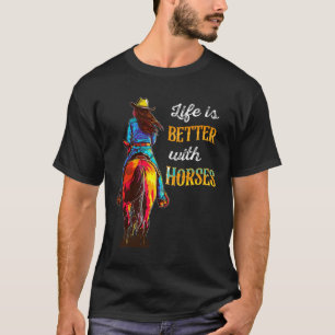 Camiseta A Vida É Melhor Com Cavalos Nascendo Raparigas Equ