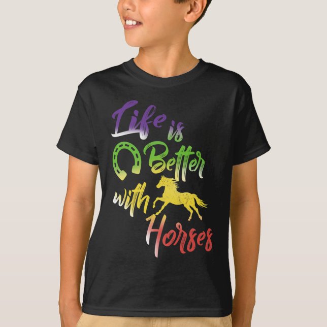 Camiseta A Vida É Melhor Com Cavalos Teus Horseback Andando (Frente)