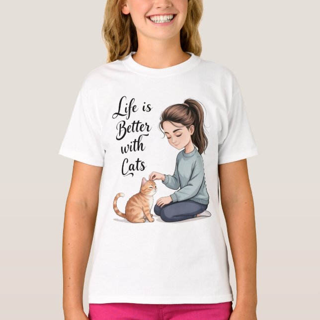 Camiseta A Vida é Melhor Com Gatos (Frente)