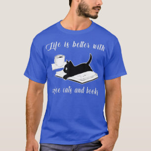 Camiseta A vida é melhor com gatos de café e livros