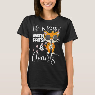 Camiseta A Vida É Melhor Com Gatos E Clarinets Gatinho Clar