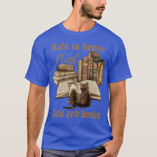 Camiseta A Vida É Melhor Com Gatos E Livros