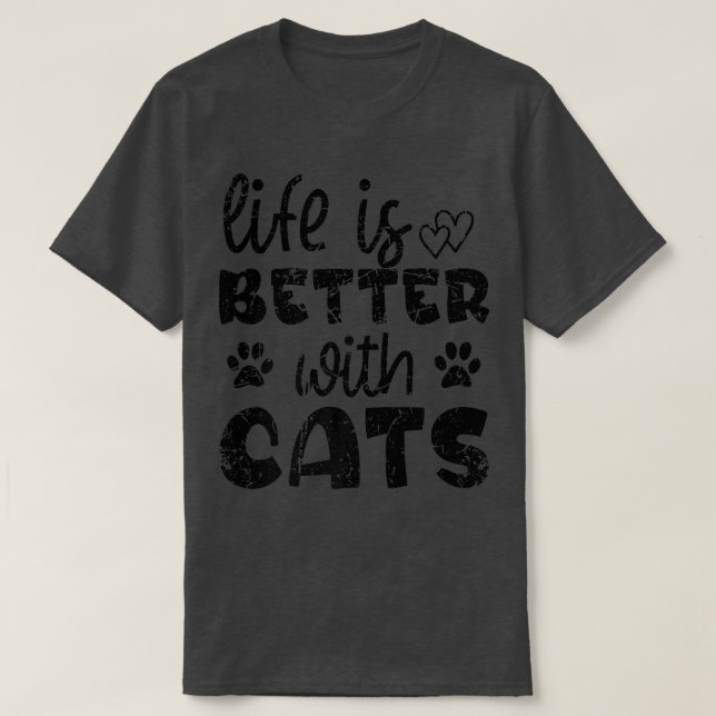 Camiseta A Vida É Melhor Com Gatos Gatinhos Engraçados Ao L (Frente do Design)