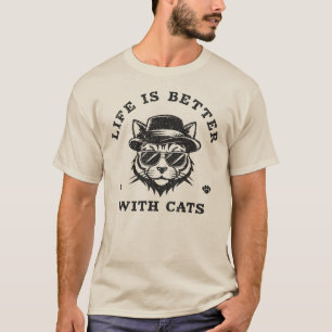Camiseta A Vida É Melhor Com Gatos Minimalista Engraçado