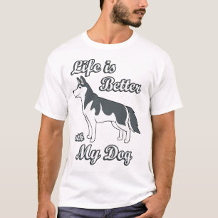 Camiseta A Vida é Melhor com Meu Cachorro Fofo Siberian Hus
