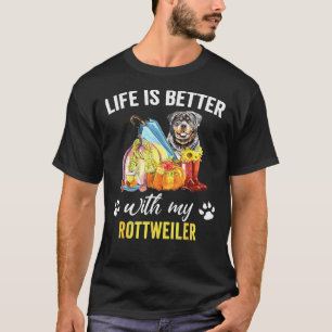Camiseta A Vida É Melhor Com Meu Cachorro Rottweiler Feliz