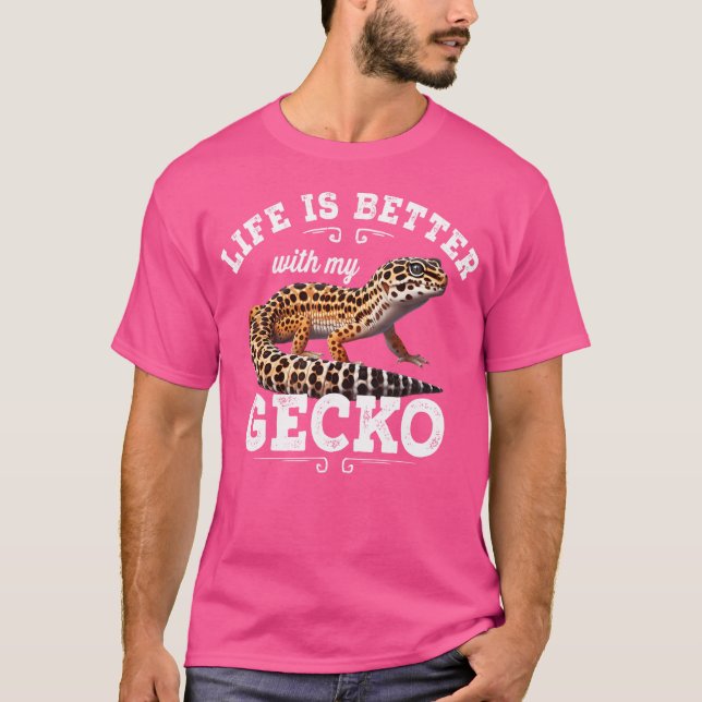 Camiseta A Vida É Melhor Com Meu Pet Gecko Leopard Lizard (Frente)