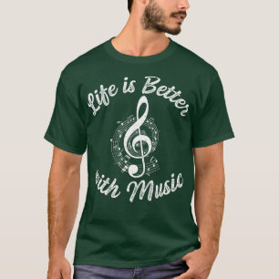 Camiseta A vida é melhor com notas musicais em música femin