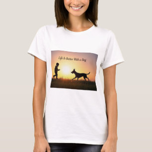 Camiseta A vida é melhor com o cão, o menino e o sol