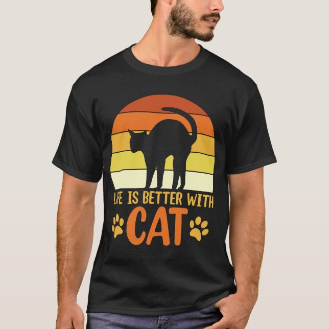 Camiseta a vida é melhor com o gato (Frente)