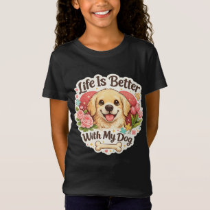 Camiseta A Vida É Melhor Com o Meu Cachorro Fofo Retriever