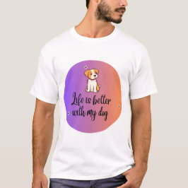 Camiseta A vida é melhor com o meu cão - roxo a laranja