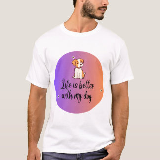 Camiseta A vida é melhor com o meu cão - roxo a laranja