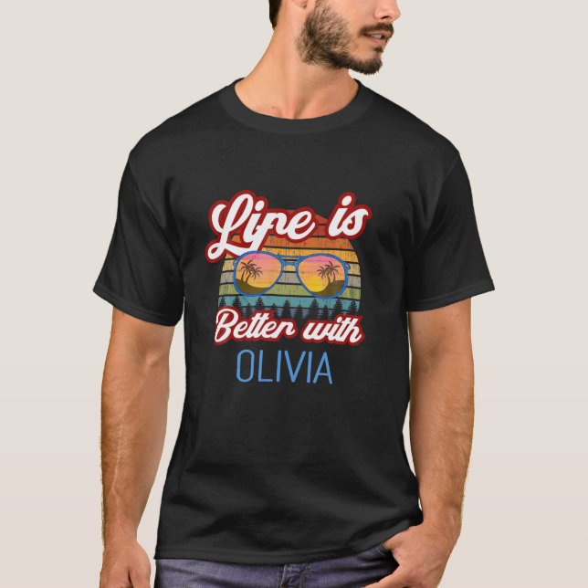 Camiseta A Vida É Melhor Com Olivia Engraçado Mulheres/Meni (Frente)