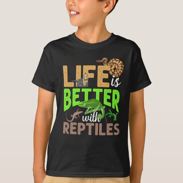 Camiseta A vida é melhor com os répteis Gecko Chameleon Cob (Frente)