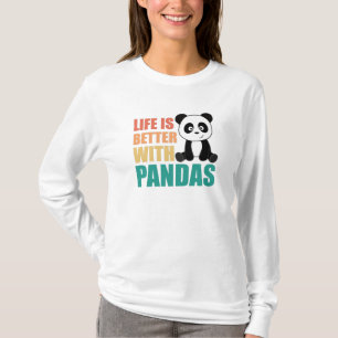 Camiseta A Vida É Melhor Com Pandas Cute Panda Colorida