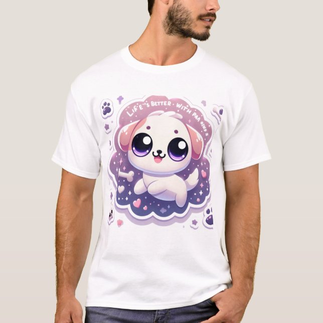 Camiseta A vida é melhor com Pata Kawaii Puppy Pet Lover (Frente)