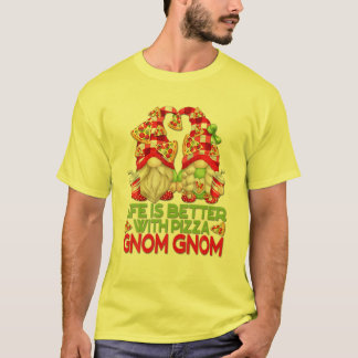 Camiseta A Vida É Melhor Com Pizza Gnom Gnomo Para Mulheres