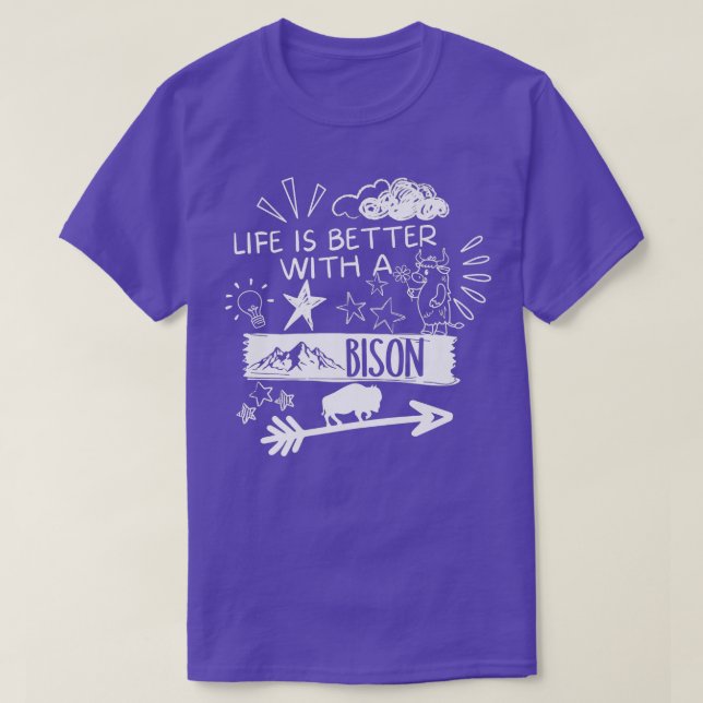 Camiseta A Vida É Melhor Com Um Bison Retro Funny Bison Buf (Frente do Design)