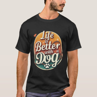 Camiseta A vida é melhor com um cão: impressão de pata de s